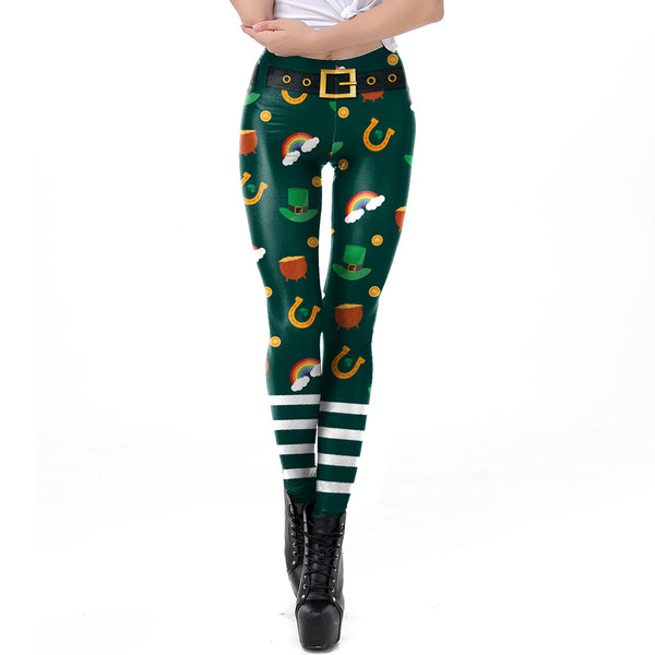 Holiday Printed Pencil High Waisted Slim Pants With Leggings