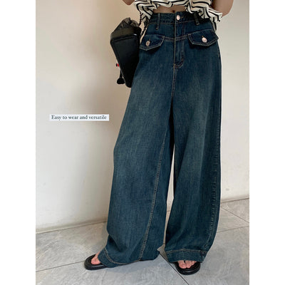 Women's High Waist Slimming Retro Faux Pocket Jeans