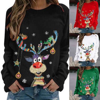 Christmas Pattern Printing Long Sleeve Crew Neck Sweater