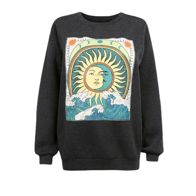 Women's Knitted Round Neck Print Long Sleeves Sweater