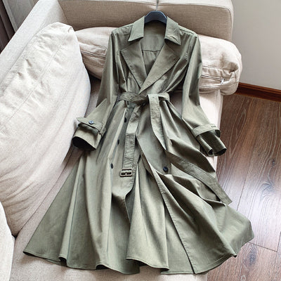 Thin Stretch Linen Slimming A- Line Long Trench Coat For Women