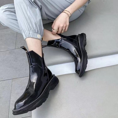 Women's All-match Patent Leather Wedge Heel Boots
