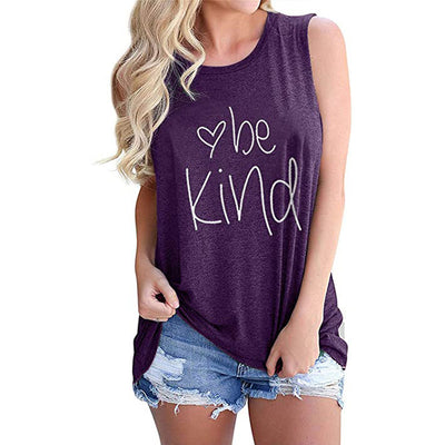 Letter Printed Round Neck Casual Sleeveless T-shirt