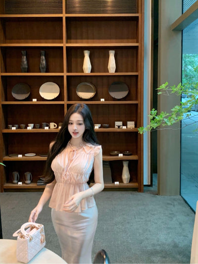 N4 Intellectual Gentle Delicate Slightly Transparent Chiffon Shirt Graceful and Expensive Beautiful Lady Fishtail Skirt Suit