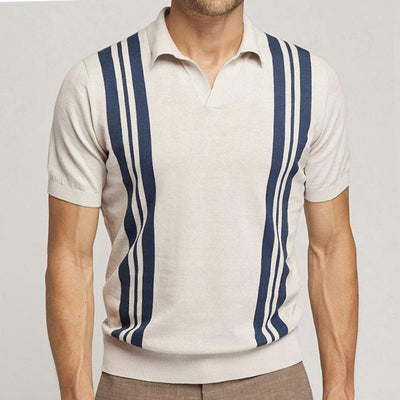 New Men's Summer Stripes Short-sleeved Sweater Slim Lapel Casual Polo Shirt For Men