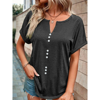 Women's Clothes Hot-selling V-neck Buttons Short Sleeve Top