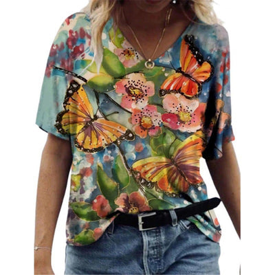 Flower Painting Printed T-shirt For Women