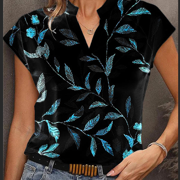 Women's Casual Fashion Printed V-neck Short Sleeved T-shirt