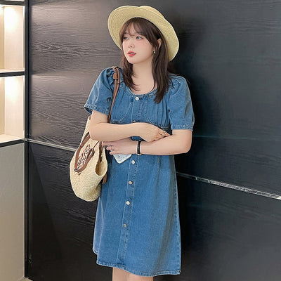 Korean Slim Short Denim Dress Large Size Women