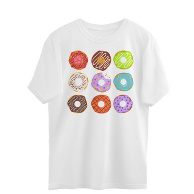 European And American Digital Donut Printed Casual Round Neck Short Sleeves T-shirt