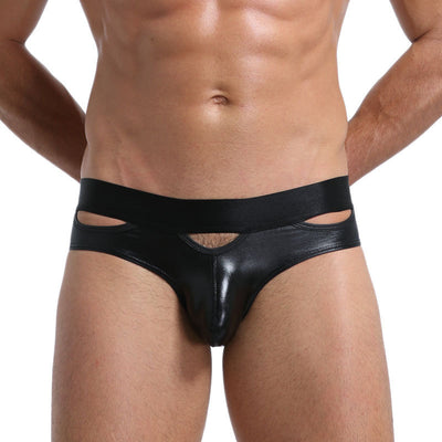 Bronzing Patent Leather Glossy Hollow Stage Performance Briefs