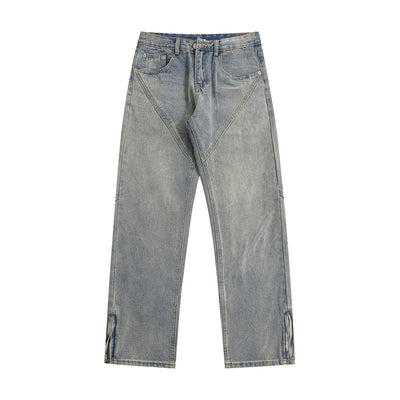 Men's Patchwork Washed Denim Straight Jeans