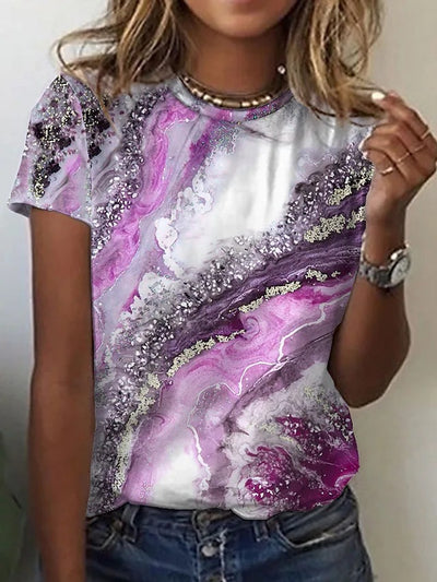 Gradient Print Shirts For Women Loose Casual Short Sleeve Top