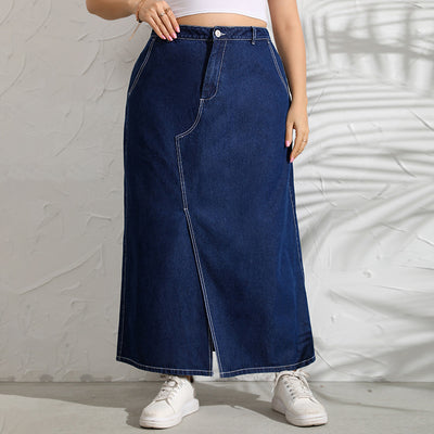European And American Stitching Blue Slim Denim Long Skirt Women