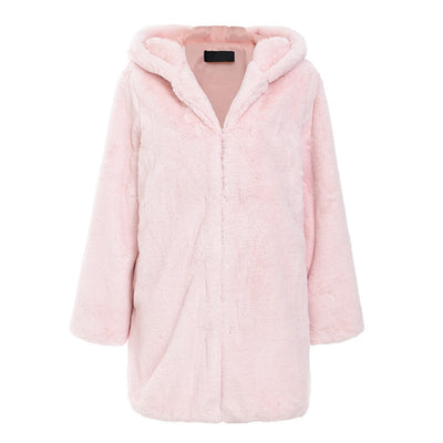 Faux Fur Plush Hooded Fur Coat Women's Fluffy Coat