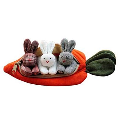 Three Rabbits Carrot Purse Cute Easter Coin Purse