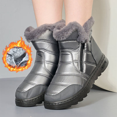 Winter Thick Plush Snow Boots With Side ZIpper High Top Platform Warm Cotton Shoes Women Solid Waterproof Fleece Walking Boot