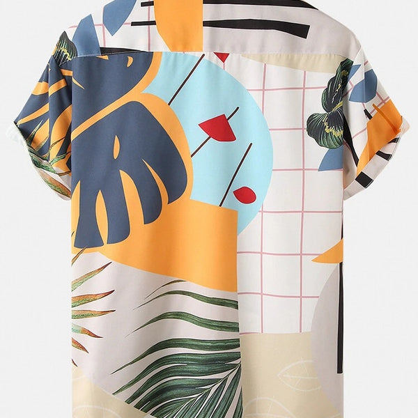 Men's Casual Loose Beachwear Leaf Print Short Sleeve Suit