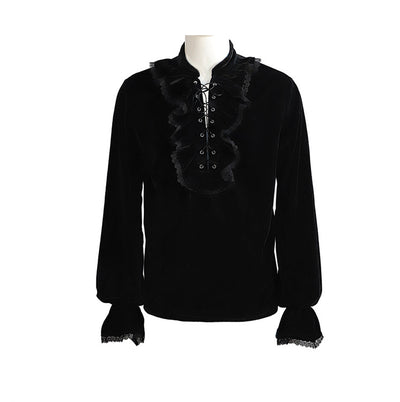Medieval Gothic Style Loose Dress Velvet Material Vintage Long Sleeve Shirt Men
