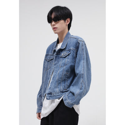 Korean Style Loose Metal Design Short Denim Jacket For Men