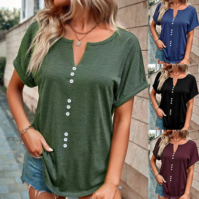 Women's Clothes Hot-selling V-neck Buttons Short Sleeve Top