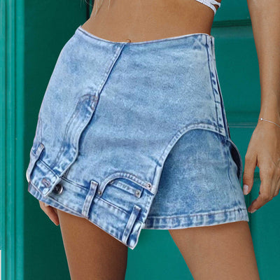 Short Irregular Solid Color Women's Denim High Street Skirt Pants