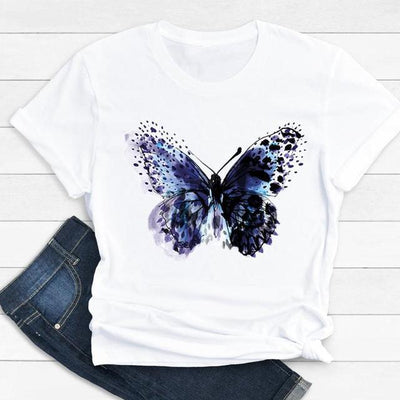 Women Butterfly Cute Fashion Graphic Top  Short Sleeve T-Shirt