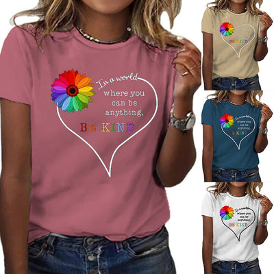 Love Letter Print Tops Women's Short Sleeve T-shirt Summer