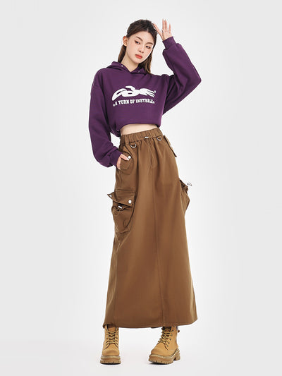 Retro Loose Pockets Workwear Skirt
