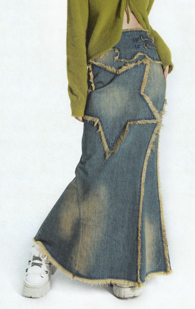 New And Old Vintage Washed Denim Skirt For Women