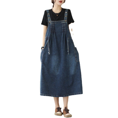 New Live Shot Denim Loose Fitting Korean Version Mid Length Dress For Women
