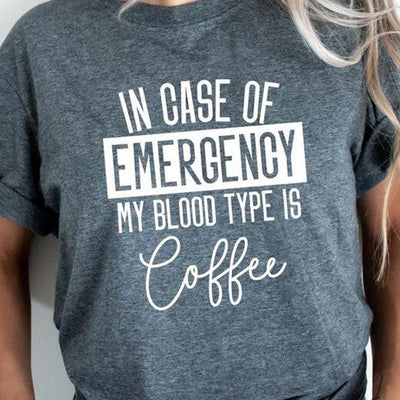 European And American Blood Type Is Coffee 3D Digital Printing Casual Round Neck Short Sleeves