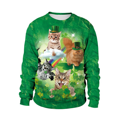 Irish Festival Theme Cute Cat Cute Pet Print Pullover Sweater