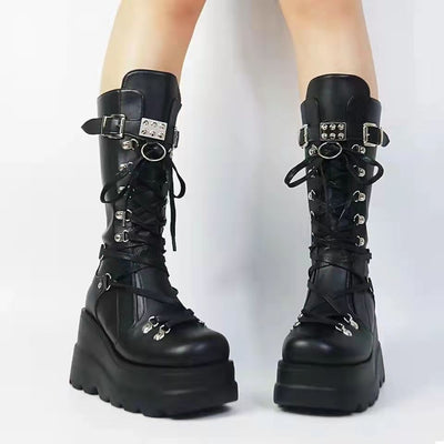 Female Punk Wedge Mid-top Martin Boots