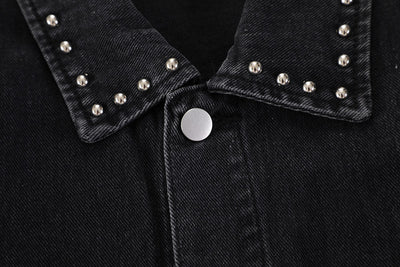 Heavy Beaded Black Denim Jacket For Men And Women