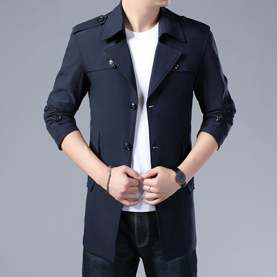 Spring And Autumn Men's Trench Coat With Buttons Top Quality Jacket Slim Regular Classic Jacket