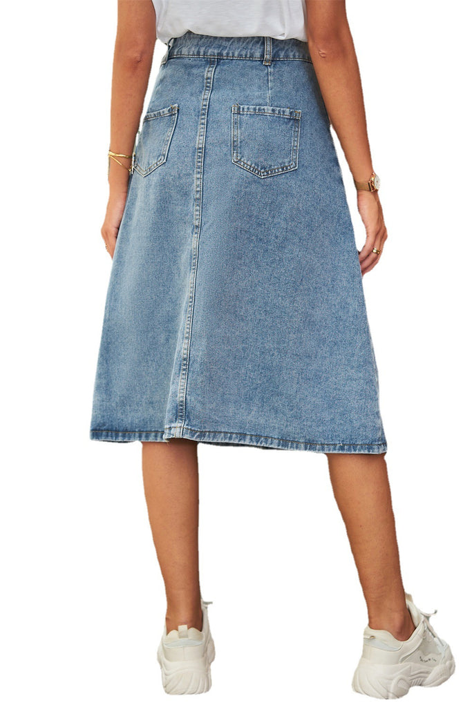 All-matching Slimming Washed Denim Breasted Skirt Women