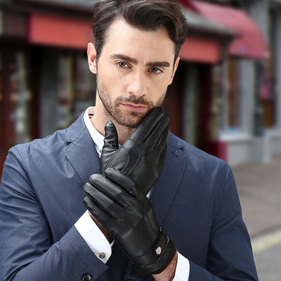 Wash Leather Gloves For Men With Velvet Touch Screen