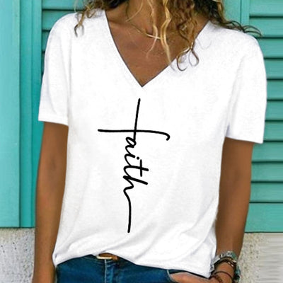 Women's Fashion V-neck Printed T-shirt