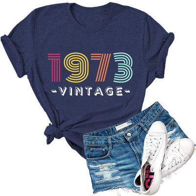 Women's Creative Loose Casual Letter Print 1973 VINTAGE Round Neck Short-sleeved T-shirt
