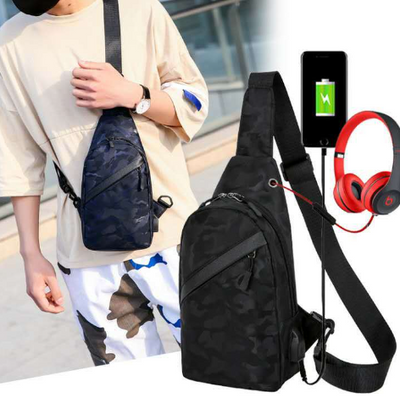 Camouflage Chest Bags Men Crossbody Bag With Headphone Hole