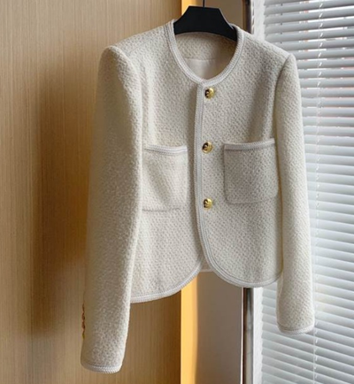 X187 winter French small style ladies long-sleeved mohair metal button  tweed short coat