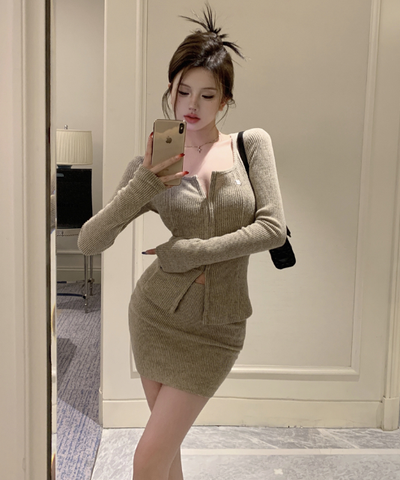 X393 sweetheart all-match knitted suit skirt female autumn and winter Korean  French gentle temperament winter clothing