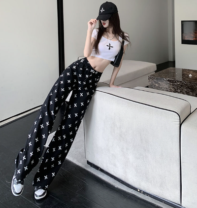 X420 New spot printed jeans casual wide-leg trousers