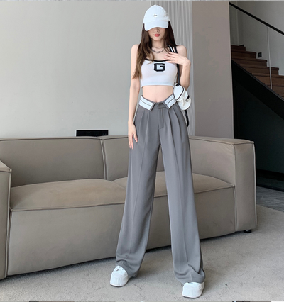 X395 spring and summer new trendy brand waist mopping suit pants women's casual straight wide-leg pants