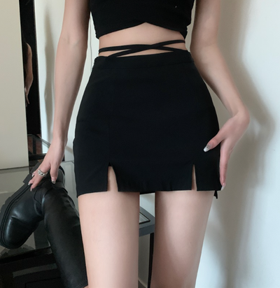X563 กางเกงสีดำสไตส์เกาหลี new black short skirt female