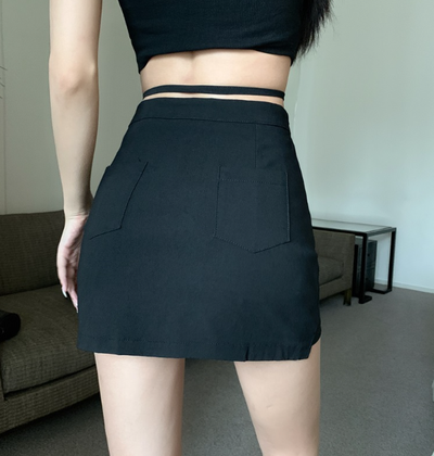X563 กางเกงสีดำสไตส์เกาหลี new black short skirt female