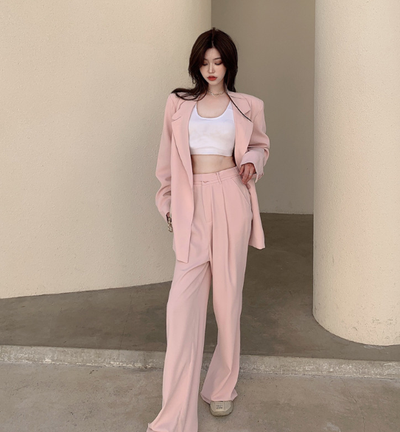X363  small suit jacket women's early spring high waist straight casual pants suit