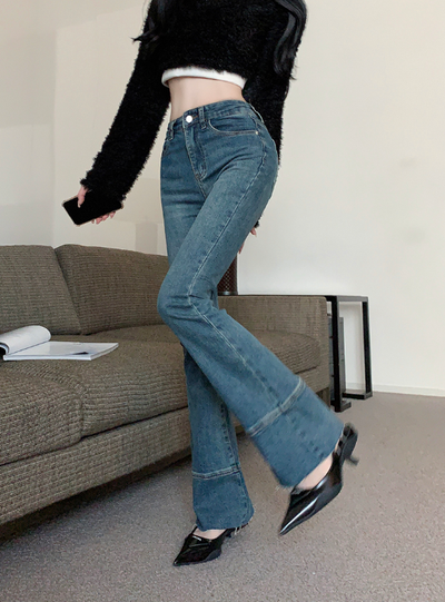 X193 กางเกงยีนส์ขายาวเอวสูงทรงสลิมของผู้หญิง