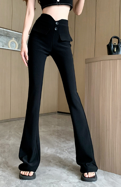 X317 กางเกงผู้หญิง 2023 ใหม่กางเกงลำลองเอวสูงยืดหยุ่นยาวกางเกงสลิมและไมโครบาน